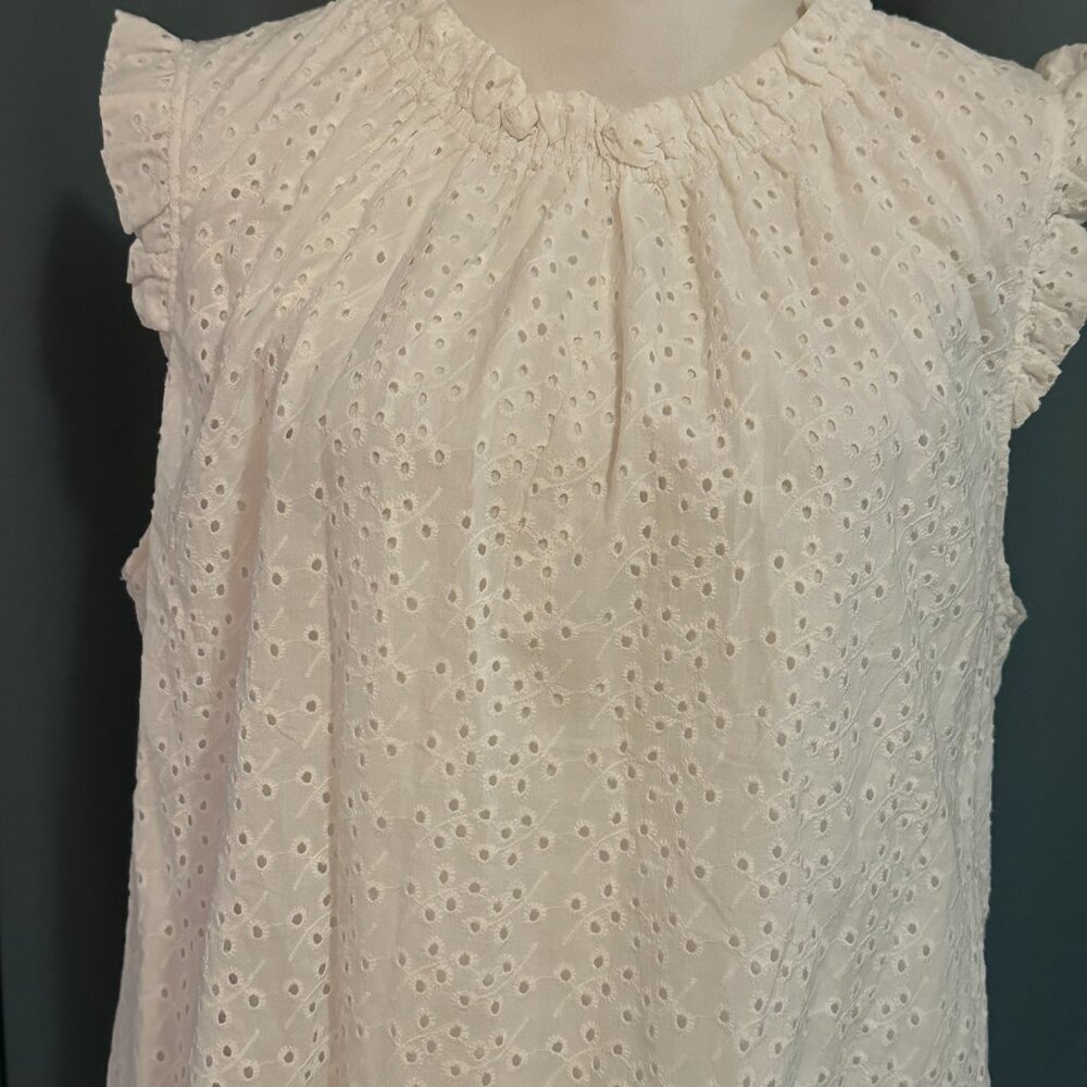 Nanette Lepore White Eyelet Embroidered Flutter Sleeve Blouse Top Women XL - Picture 3 of 8